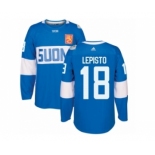 Men's Adidas Team Finland #18 Sami Lepisto Authentic Blue Away 2016 World Cup of Hockey Jersey