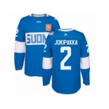 Men's Adidas Team Finland #2 Jyrki Jokipakka Premier Blue Away 2016 World Cup of Hockey Jersey