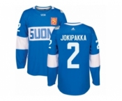 Men's Adidas Team Finland #2 Jyrki Jokipakka Premier Blue Away 2016 World Cup of Hockey Jersey