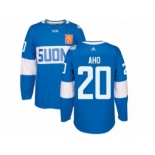 Men's Adidas Team Finland #20 Sebastian Aho Premier Blue Away 2016 World Cup of Hockey Jersey