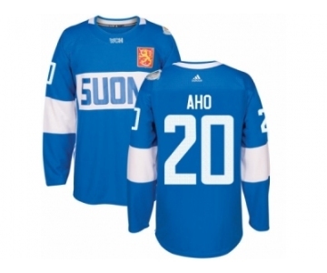 Men's Adidas Team Finland #20 Sebastian Aho Premier Blue Away 2016 World Cup of Hockey Jersey