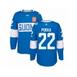 Men's Adidas Team Finland #22 Ville Pokka Premier Blue Away 2016 World Cup of Hockey Jersey