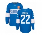 Men's Adidas Team Finland #22 Ville Pokka Premier Blue Away 2016 World Cup of Hockey Jersey