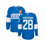 Men's Adidas Team Finland #28 Lauri Korpikoski Premier Blue Away 2016 World Cup of Hockey Jersey