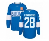 Men's Adidas Team Finland #28 Lauri Korpikoski Premier Blue Away 2016 World Cup of Hockey Jersey