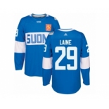 Men's Adidas Team Finland #29 Patrik Laine Premier Blue Away 2016 World Cup of Hockey Jersey