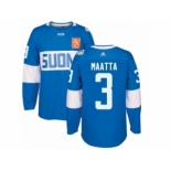 Men's Adidas Team Finland #3 Olli Maatta Premier Blue Away 2016 World Cup of Hockey Jersey