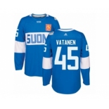 Men's Adidas Team Finland #45 Sami Vatanen Authentic Blue Away 2016 World Cup of Hockey Jersey