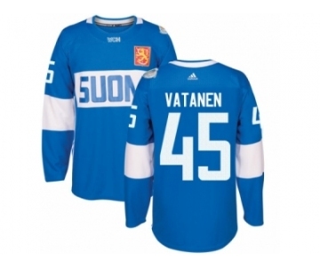 Men's Adidas Team Finland #45 Sami Vatanen Authentic Blue Away 2016 World Cup of Hockey Jersey