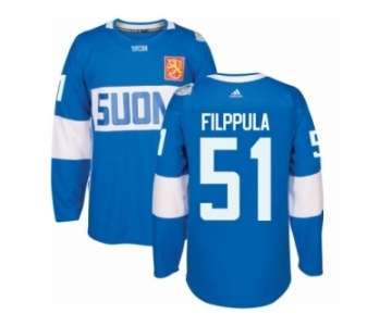 Men's Adidas Team Finland #51 Valtteri Filppula Premier Blue Away 2016 World Cup of Hockey Jersey