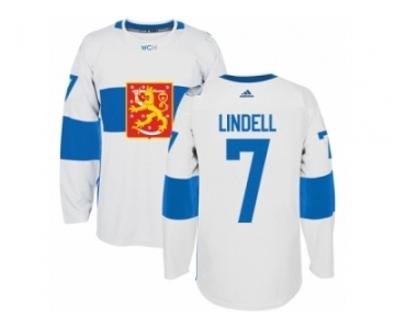 Men's Adidas Team Finland #7 Esa Lindell Authentic White Home 2016 World Cup of Hockey Jersey