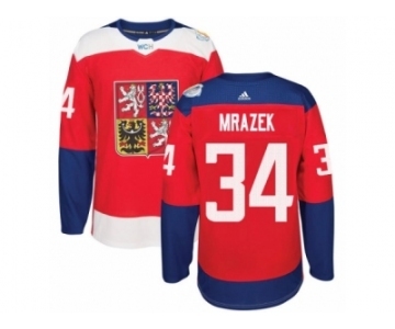 Men's Adidas Team Czech Republic #34 Petr Mrazek Premier Red Away 2016 World Cup of Hockey Jersey