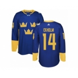 Men's Adidas Team Sweden #14 Mattias Ekholm Authentic Royal Blue Away 2016 World Cup of Hockey Jersey