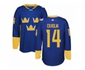 Men's Adidas Team Sweden #14 Mattias Ekholm Authentic Royal Blue Away 2016 World Cup of Hockey Jersey