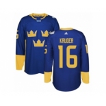 Men's Adidas Team Sweden #16 Marcus Kruger Premier Royal Blue Away 2016 World Cup of Hockey Jersey