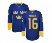 Men's Adidas Team Sweden #16 Marcus Kruger Premier Royal Blue Away 2016 World Cup of Hockey Jersey