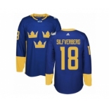 Men's Adidas Team Sweden #18 Jakob Silfverberg Authentic Royal Blue Away 2016 World Cup of Hockey Jersey