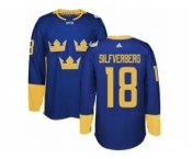 Men's Adidas Team Sweden #18 Jakob Silfverberg Authentic Royal Blue Away 2016 World Cup of Hockey Jersey