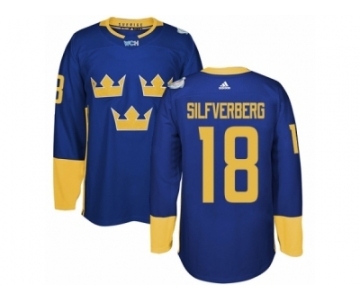 Men's Adidas Team Sweden #18 Jakob Silfverberg Authentic Royal Blue Away 2016 World Cup of Hockey Jersey