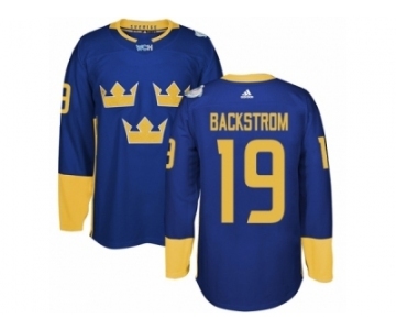 Men's Adidas Team Sweden #19 Nicklas Backstrom Authentic Royal Blue Away 2016 World Cup of Hockey Jersey