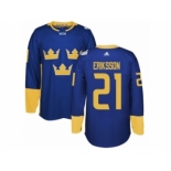 Men's Adidas Team Sweden #21 Loui Eriksson Premier Royal Blue Away 2016 World Cup of Hockey Jersey