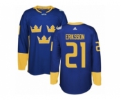 Men's Adidas Team Sweden #21 Loui Eriksson Premier Royal Blue Away 2016 World Cup of Hockey Jersey