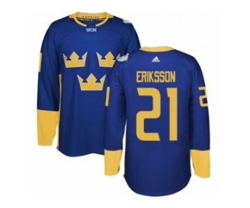 Men's Adidas Team Sweden #21 Loui Eriksson Premier Royal Blue Away 2016 World Cup of Hockey Jersey