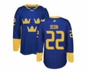 Men's Adidas Team Sweden #22 Daniel Sedin Authentic Royal Blue Away 2016 World Cup of Hockey Jersey