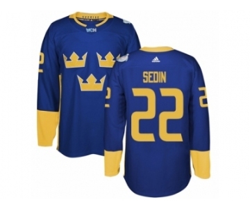 Men's Adidas Team Sweden #22 Daniel Sedin Authentic Royal Blue Away 2016 World Cup of Hockey Jersey