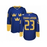 Men's Adidas Team Sweden #23 Oliver Ekman-Larsson Premier Royal Blue Away 2016 World Cup of Hockey Jersey