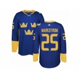 Men's Adidas Team Sweden #25 Jacob Markstrom Premier Royal Blue Away 2016 World Cup of Hockey Jersey