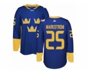 Men's Adidas Team Sweden #25 Jacob Markstrom Premier Royal Blue Away 2016 World Cup of Hockey Jersey