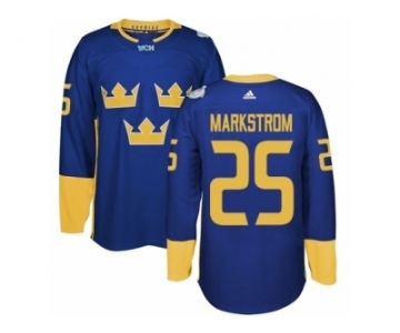 Men's Adidas Team Sweden #25 Jacob Markstrom Premier Royal Blue Away 2016 World Cup of Hockey Jersey