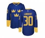 Men's Adidas Team Sweden #30 Henrik Lundqvist Premier Royal Blue Away 2016 World Cup of Hockey Jersey