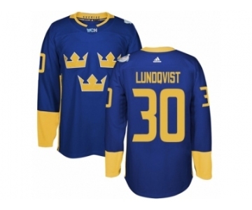 Men's Adidas Team Sweden #30 Henrik Lundqvist Premier Royal Blue Away 2016 World Cup of Hockey Jersey