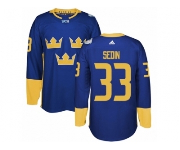 Men's Adidas Team Sweden #33 Henrik Sedin Premier Royal Blue Away 2016 World Cup of Hockey Jersey