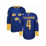 Men's Adidas Team Sweden #4 Niklas Hjalmarsson Premier Royal Blue Away 2016 World Cup of Hockey Jersey