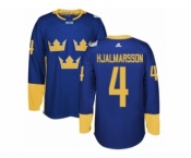 Men's Adidas Team Sweden #4 Niklas Hjalmarsson Premier Royal Blue Away 2016 World Cup of Hockey Jersey