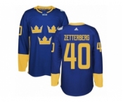 Men's Adidas Team Sweden #40 Henrik Zetterberg Premier Royal Blue Away 2016 World Cup of Hockey Jersey