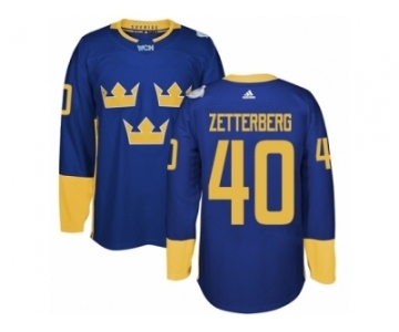 Men's Adidas Team Sweden #40 Henrik Zetterberg Premier Royal Blue Away 2016 World Cup of Hockey Jersey