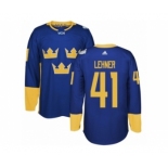 Men's Adidas Team Sweden #41 Robin Lehner Premier Royal Blue Away 2016 World Cup of Hockey Jersey