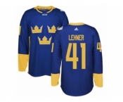 Men's Adidas Team Sweden #41 Robin Lehner Premier Royal Blue Away 2016 World Cup of Hockey Jersey