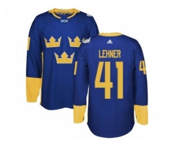 Men's Adidas Team Sweden #41 Robin Lehner Premier Royal Blue Away 2016 World Cup of Hockey Jersey