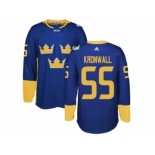 Men's Adidas Team Sweden #55 Niklas Kronwall Premier Royal Blue Away 2016 World Cup of Hockey Jersey