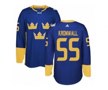 Men's Adidas Team Sweden #55 Niklas Kronwall Premier Royal Blue Away 2016 World Cup of Hockey Jersey