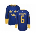 Men's Adidas Team Sweden #6 Anton Stralman Premier Royal Blue Away 2016 World Cup of Hockey Jersey