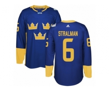 Men's Adidas Team Sweden #6 Anton Stralman Premier Royal Blue Away 2016 World Cup of Hockey Jersey