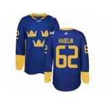 Men's Adidas Team Sweden #62 Carl Hagelin Premier Royal Blue Away 2016 World Cup of Hockey Jersey