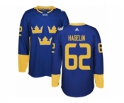 Men's Adidas Team Sweden #62 Carl Hagelin Premier Royal Blue Away 2016 World Cup of Hockey Jersey