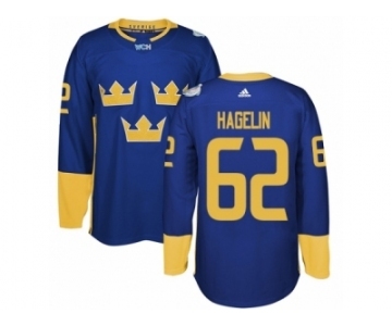 Men's Adidas Team Sweden #62 Carl Hagelin Premier Royal Blue Away 2016 World Cup of Hockey Jersey